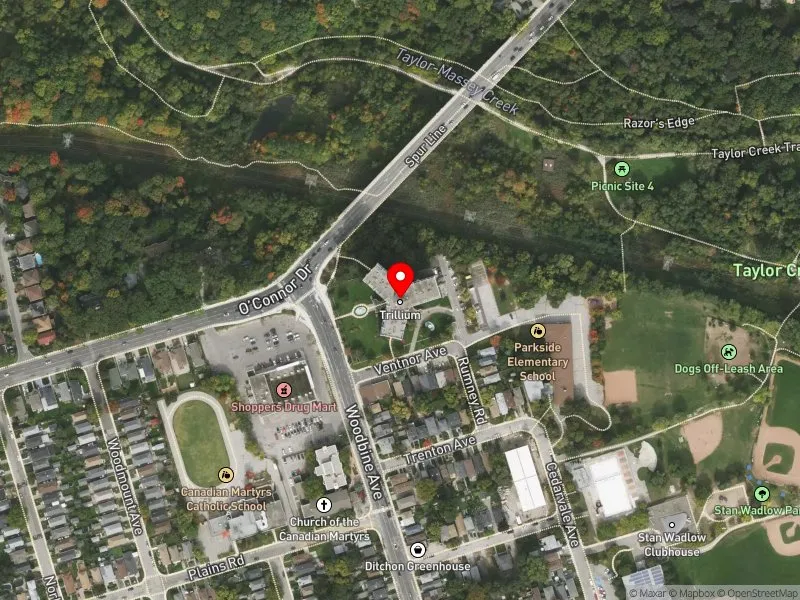 RentSafeTO apartment evaluation satellite view of 1501 WOODBINE AVE in Beaches-East York, Toronto