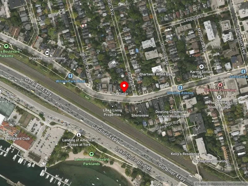 RentSafeTO apartment evaluation satellite view of 1502 KING ST W in Parkdale-High Park, Toronto