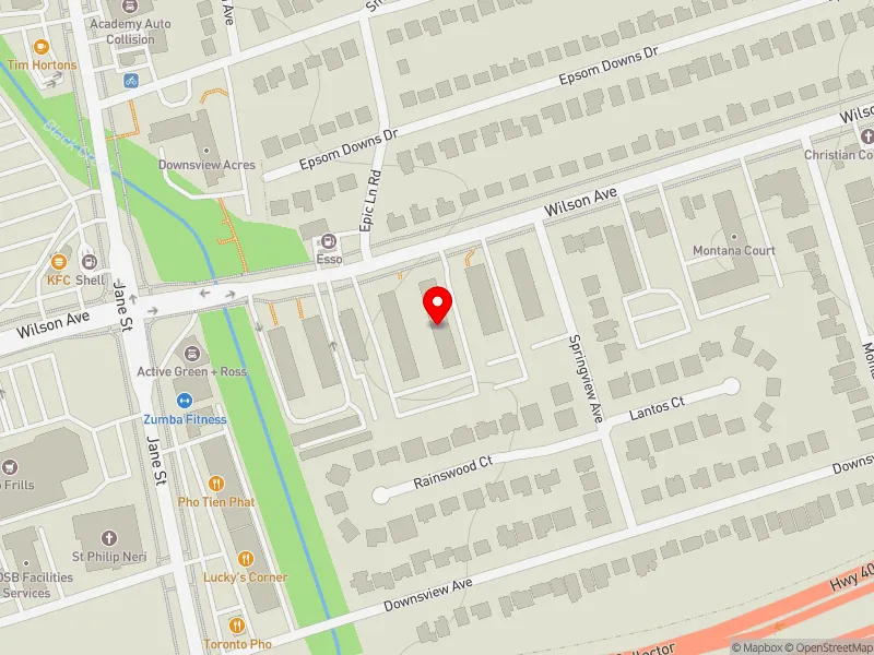 RentSafeTO apartment evaluation map view of 1505 WILSON AVE in York Centre, Toronto