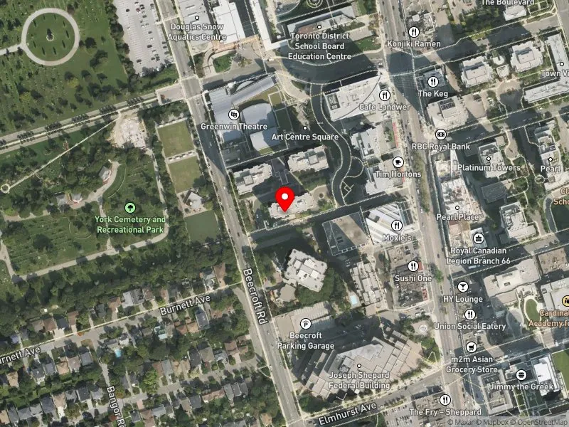 RentSafeTO apartment evaluation satellite view of 151 BEECROFT RD in Willowdale, Toronto