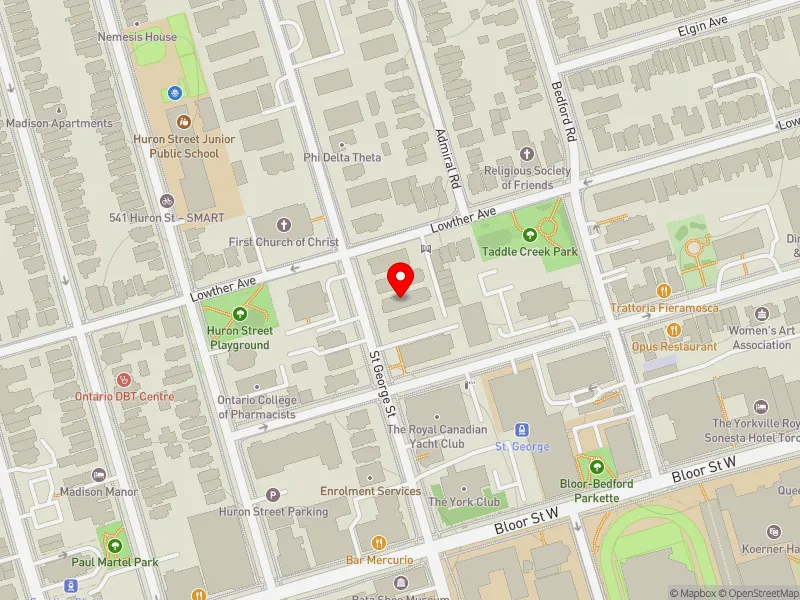RentSafeTO apartment evaluation map view of 151 ST GEORGE ST in University-Rosedale, Toronto