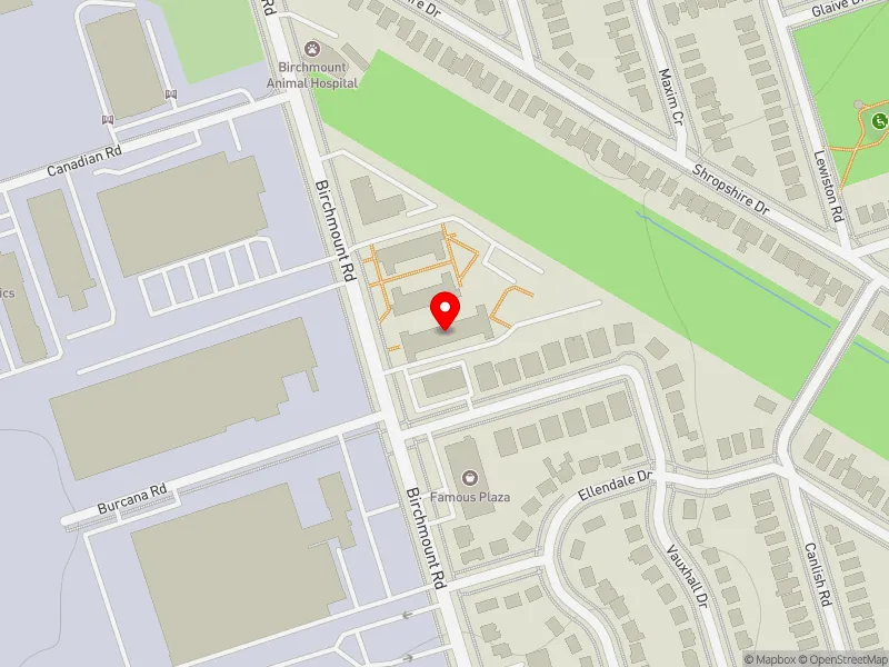 RentSafeTO apartment evaluation map view of 1525 BIRCHMOUNT RD in Scarborough Centre, Toronto