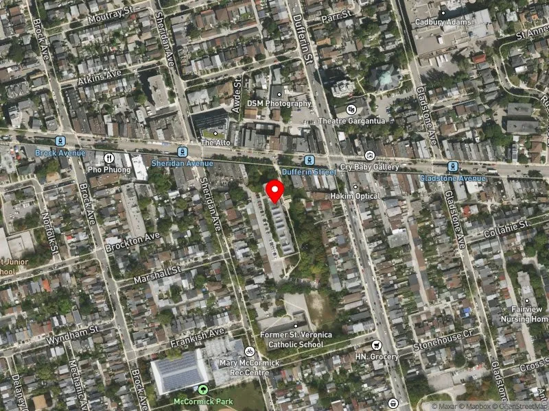 RentSafeTO apartment evaluation satellite view of 1525 DUNDAS ST W in Davenport, Toronto