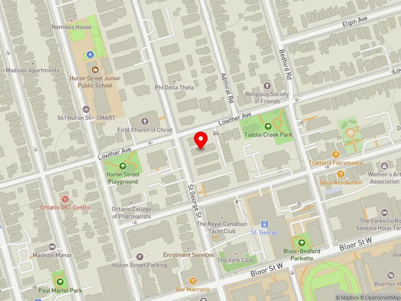 RentSafeTO apartment evaluation map view of 153 ST GEORGE ST in University-Rosedale, Toronto
