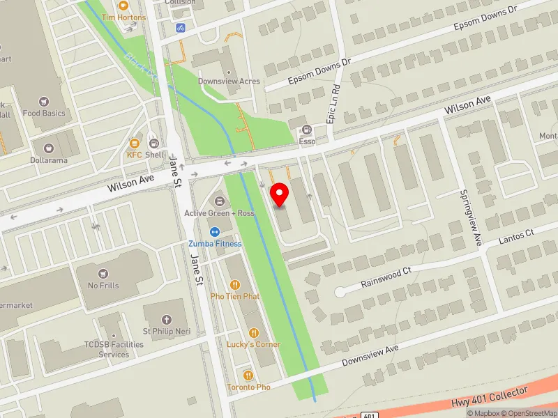 RentSafeTO apartment evaluation map view of 1537 WILSON AVE in York Centre, Toronto