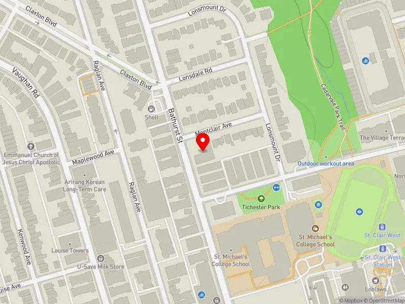RentSafeTO apartment evaluation map view of 1545 BATHURST ST in Toronto-St. Paul's, Toronto