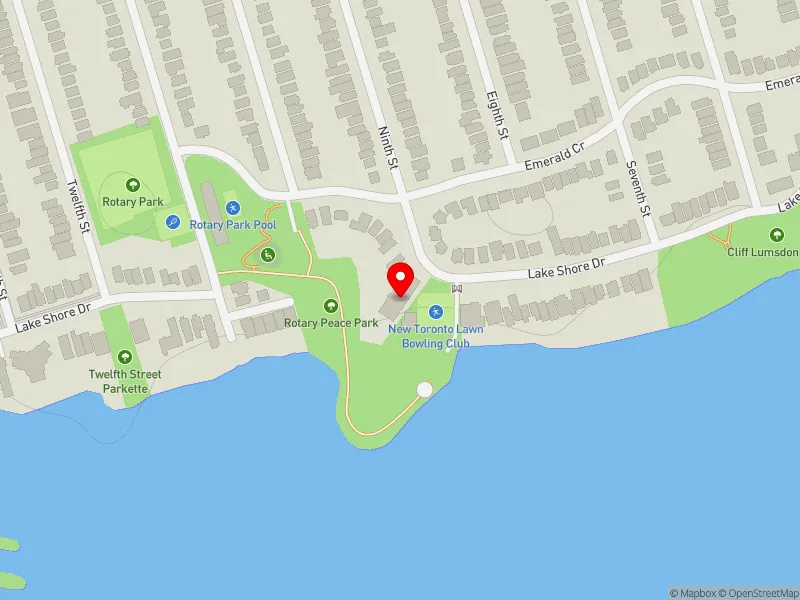 RentSafeTO apartment evaluation map view of 155 LAKE SHORE DR in Etobicoke-Lakeshore, Toronto