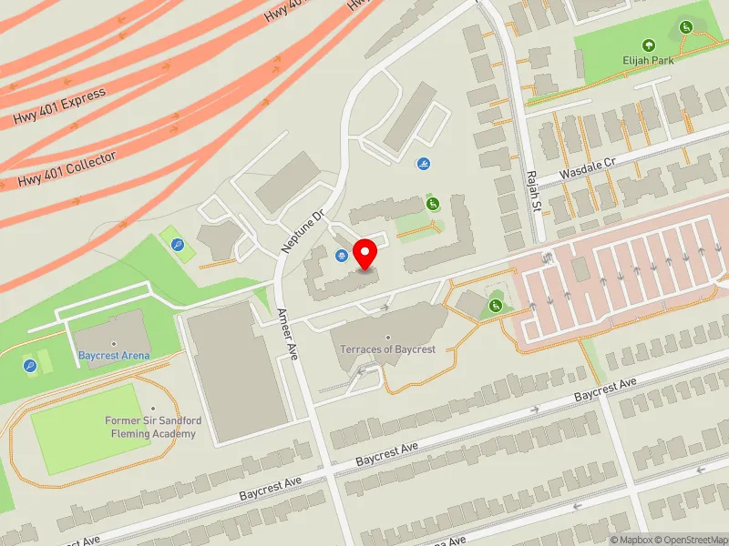 RentSafeTO apartment evaluation map view of 155 NEPTUNE DR in Eglinton-Lawrence, Toronto