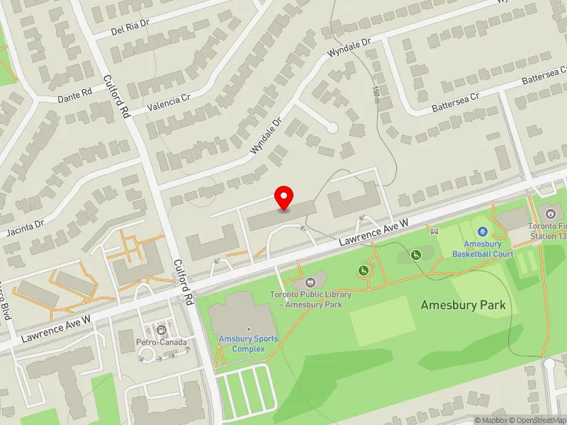 RentSafeTO apartment evaluation map view of 1550 LAWRENCE AVE W in York South-Weston, Toronto