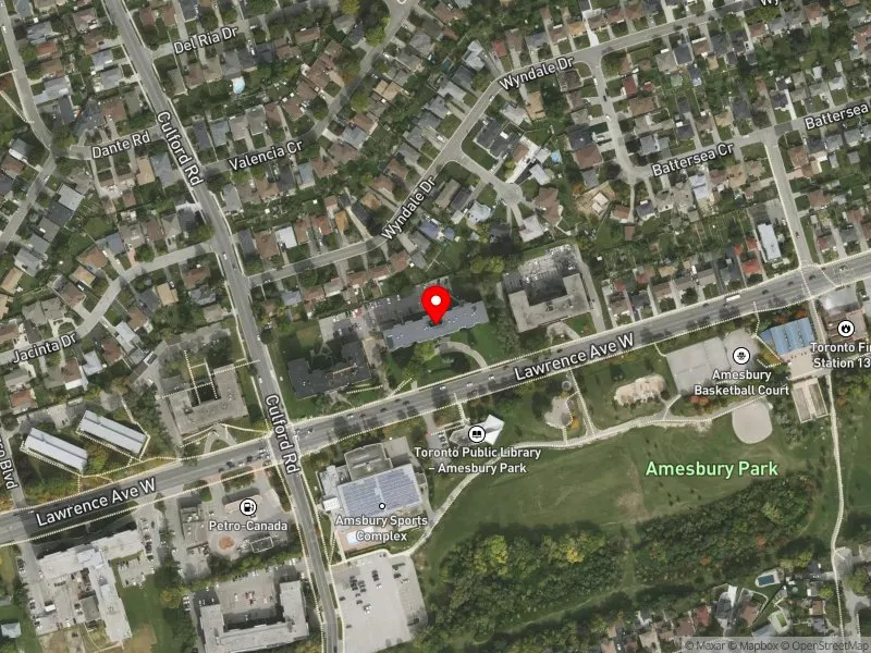 RentSafeTO apartment evaluation satellite view of 1550 LAWRENCE AVE W in York South-Weston, Toronto
