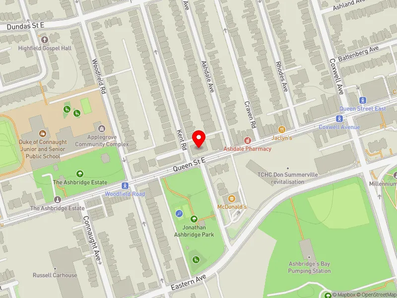 RentSafeTO apartment evaluation map view of 1550 QUEEN ST E in Toronto-Danforth, Toronto