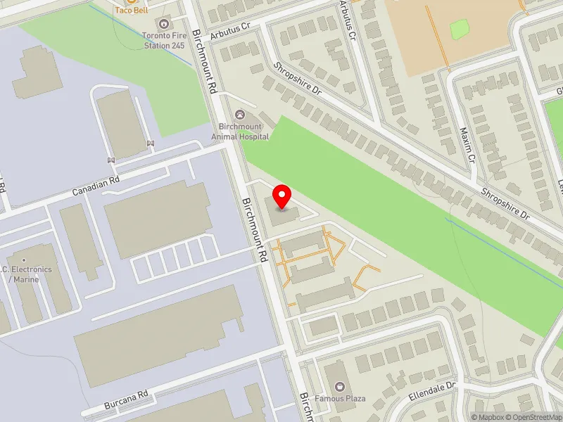 RentSafeTO apartment evaluation map view of 1555 BIRCHMOUNT RD in Scarborough Centre, Toronto