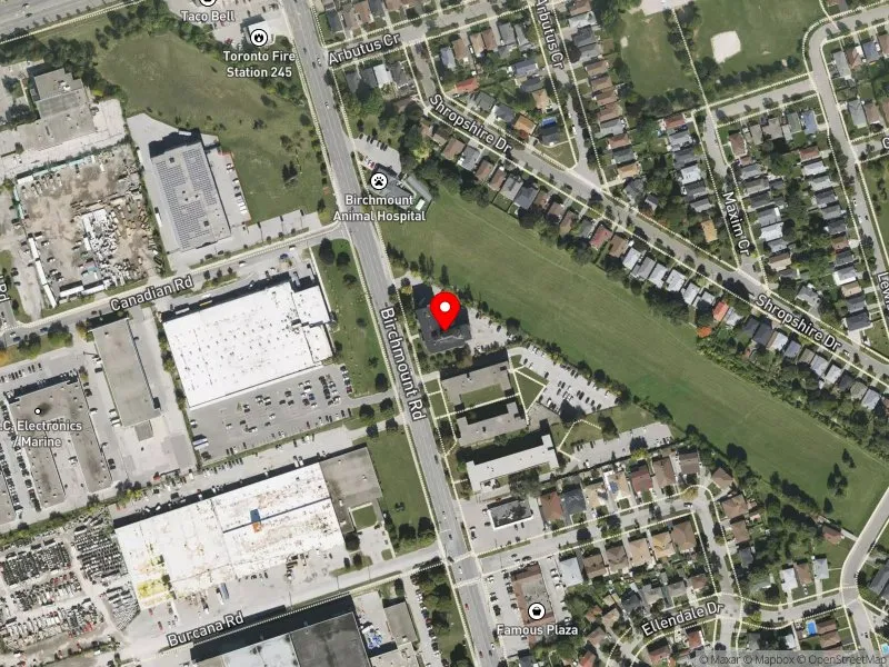 RentSafeTO apartment evaluation satellite view of 1555 BIRCHMOUNT RD in Scarborough Centre, Toronto