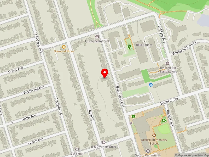 RentSafeTO apartment evaluation map view of 156 BARRINGTON AVE in Beaches-East York, Toronto