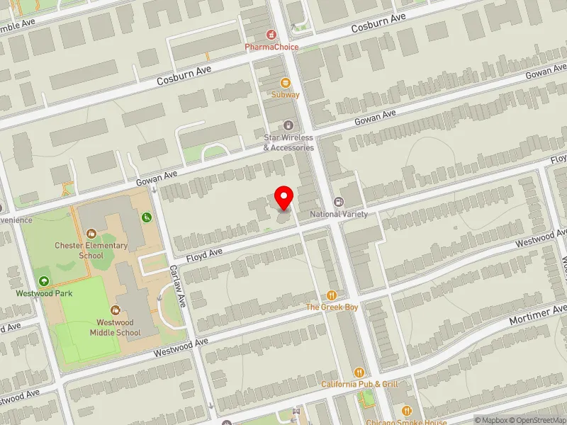 RentSafeTO apartment evaluation map view of 156 FLOYD AVE in Toronto-Danforth, Toronto