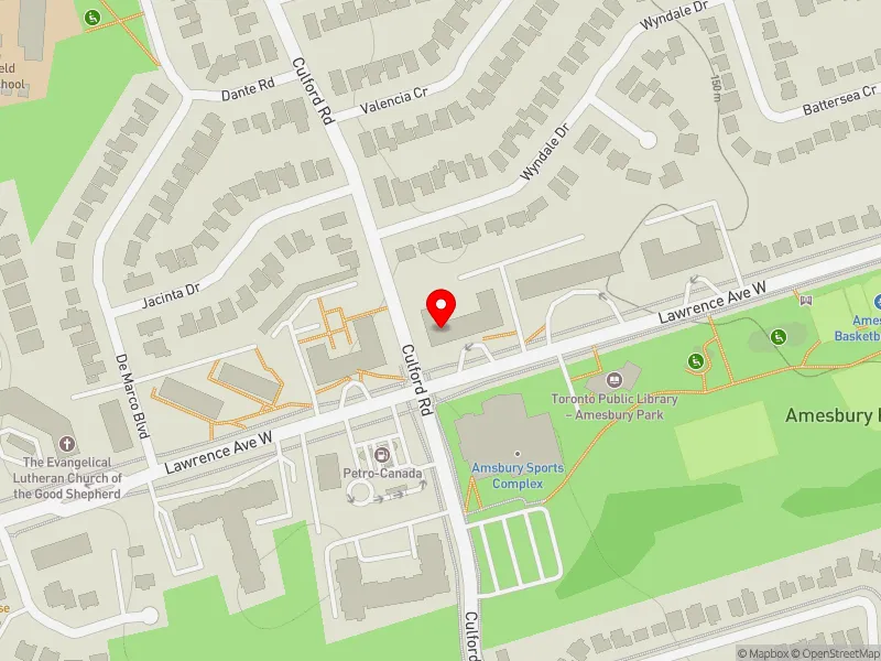 RentSafeTO apartment evaluation map view of 1560 LAWRENCE AVE W in York South-Weston, Toronto