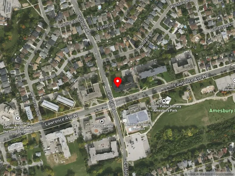RentSafeTO apartment evaluation satellite view of 1560 LAWRENCE AVE W in York South-Weston, Toronto