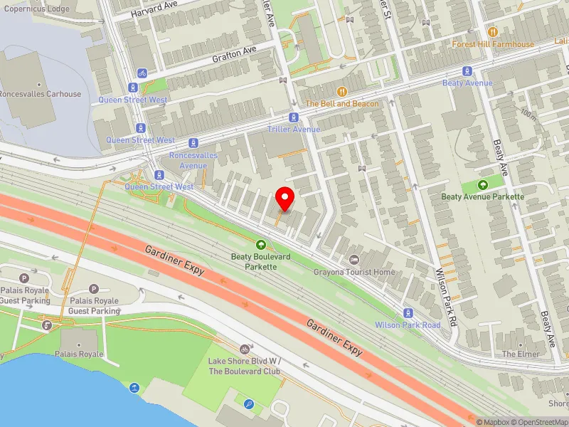 RentSafeTO apartment evaluation map view of 1570 KING ST W in Parkdale-High Park, Toronto