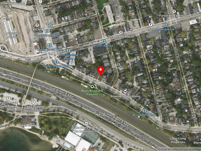 RentSafeTO apartment evaluation satellite view of 1570 KING ST W in Parkdale-High Park, Toronto