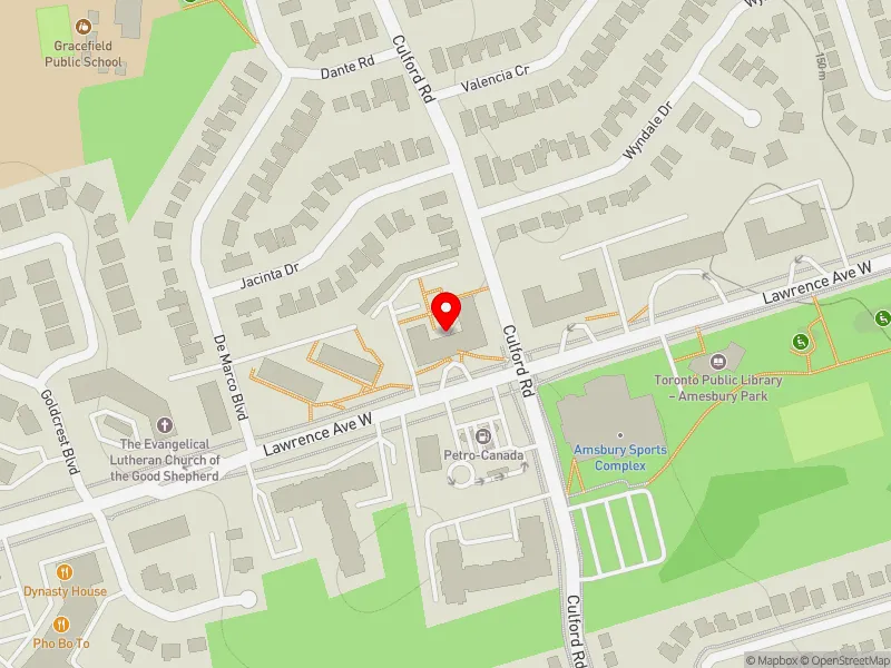 RentSafeTO apartment evaluation map view of 1570 LAWRENCE AVE W in York South-Weston, Toronto