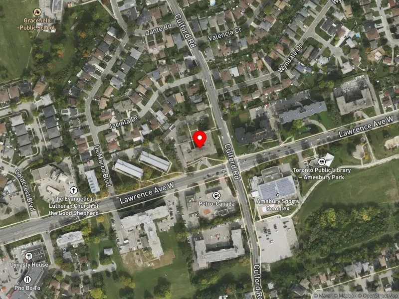 RentSafeTO apartment evaluation satellite view of 1570 LAWRENCE AVE W in York South-Weston, Toronto