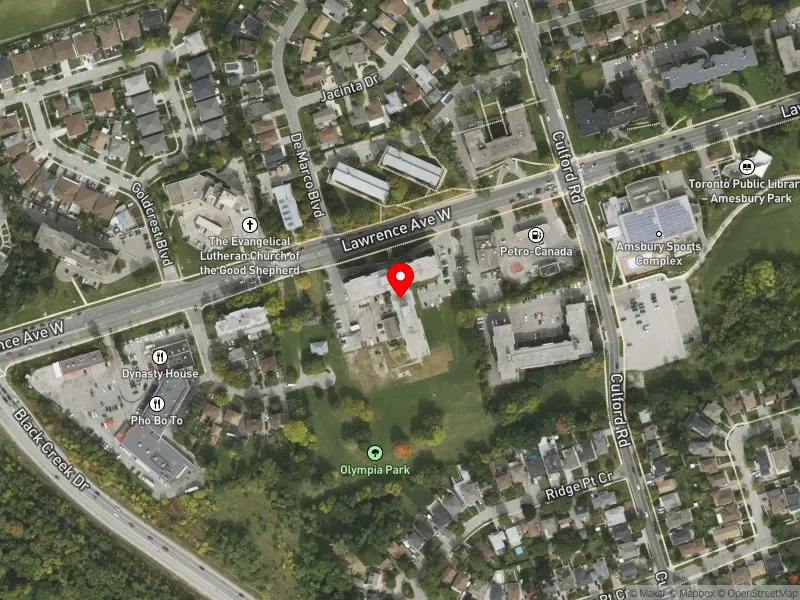 RentSafeTO apartment evaluation satellite view of 1577 LAWRENCE AVE W in York South-Weston, Toronto