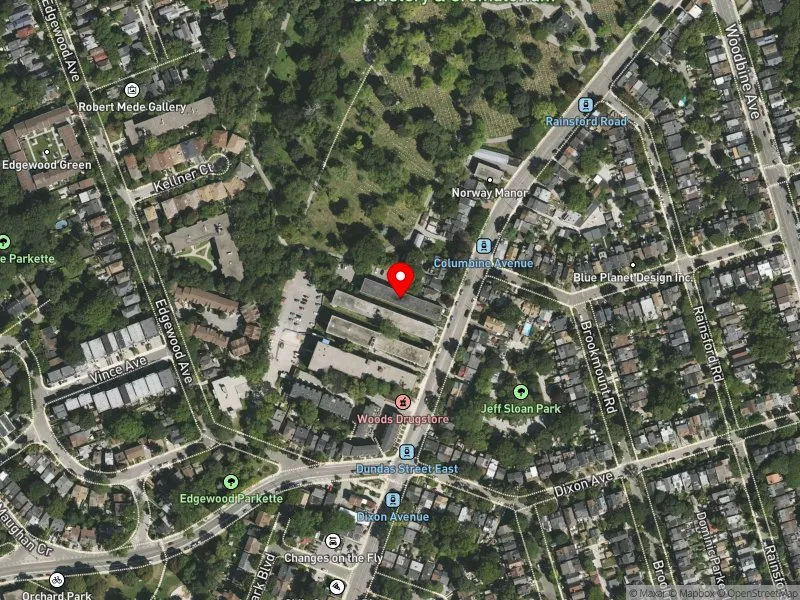 RentSafeTO apartment evaluation satellite view of 158 KINGSTON RD in Beaches-East York, Toronto