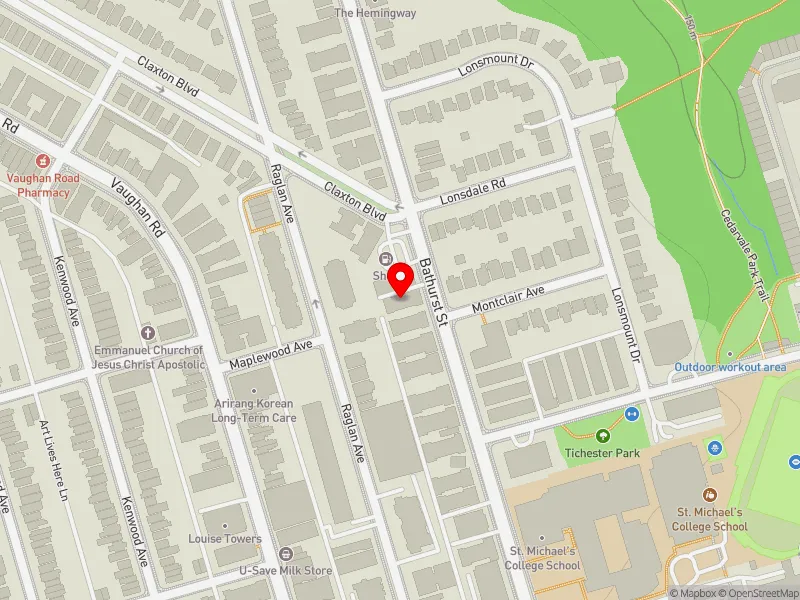 RentSafeTO apartment evaluation map view of 1580 BATHURST ST in Toronto-St. Paul's, Toronto