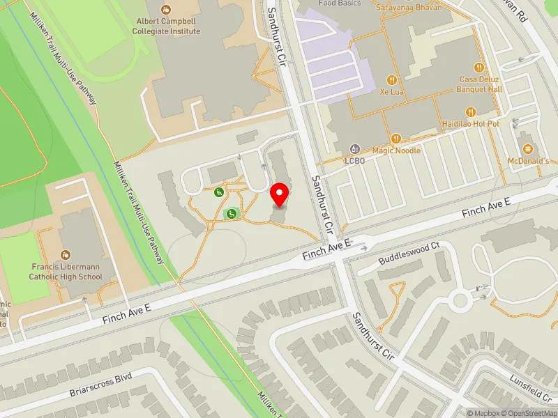 RentSafeTO apartment evaluation map view of 1580 SANDHURST CRCL in Scarborough North, Toronto