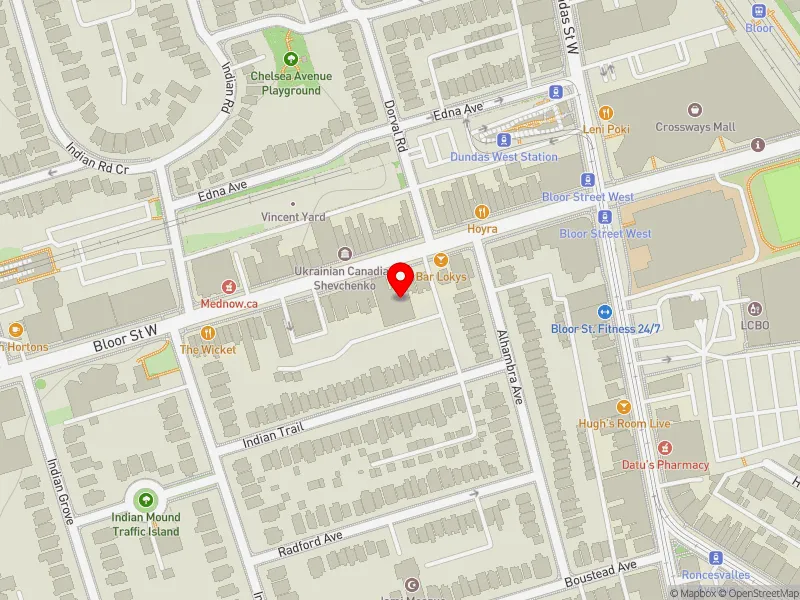RentSafeTO apartment evaluation map view of 1585 BLOOR ST W in Parkdale-High Park, Toronto