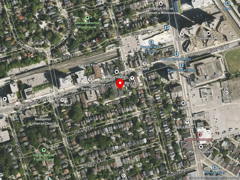 RentSafeTO apartment evaluation satellite view of 1585 BLOOR ST W in Parkdale-High Park, Toronto