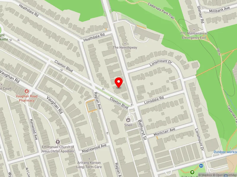 RentSafeTO apartment evaluation map view of 1592 BATHURST ST in Toronto-St. Paul's, Toronto
