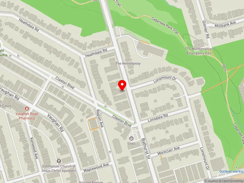 RentSafeTO apartment evaluation map view of 1596-1598 BATHURST ST in Toronto-St. Paul's, Toronto