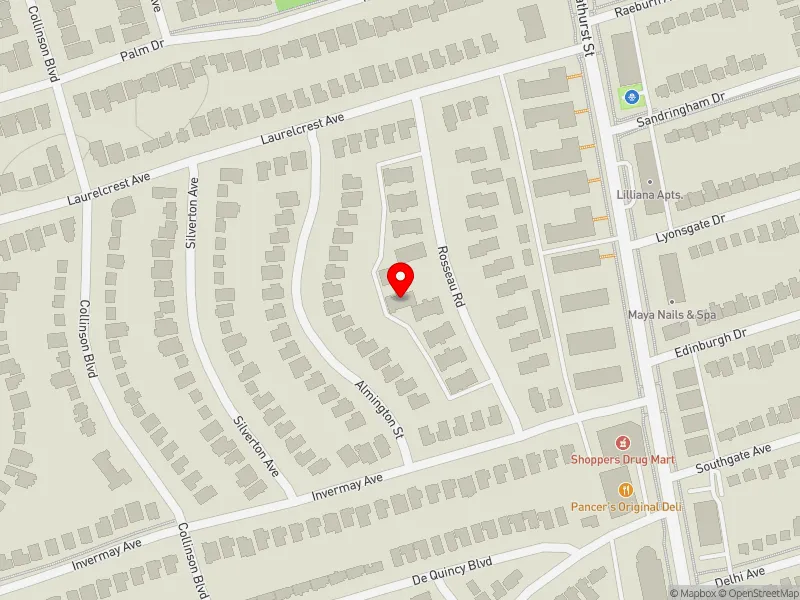 RentSafeTO apartment evaluation map view of 16 ROSSEAU RD in York Centre, Toronto