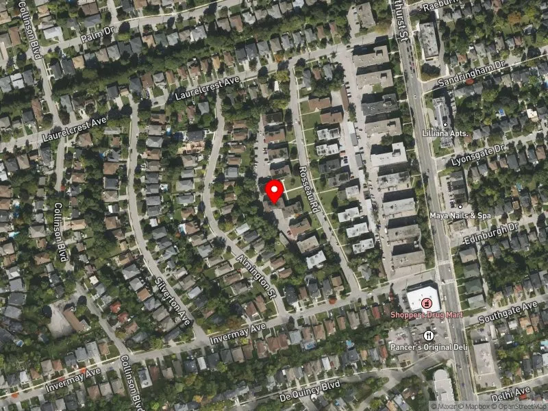 RentSafeTO apartment evaluation satellite view of 16 ROSSEAU RD in York Centre, Toronto