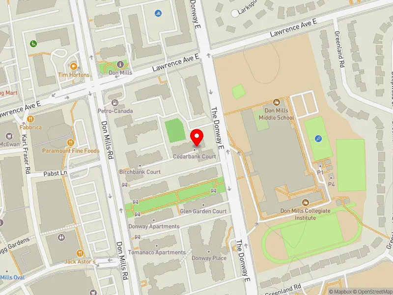 RentSafeTO apartment evaluation map view of 16 THE DONWAY E in Don Valley East, Toronto