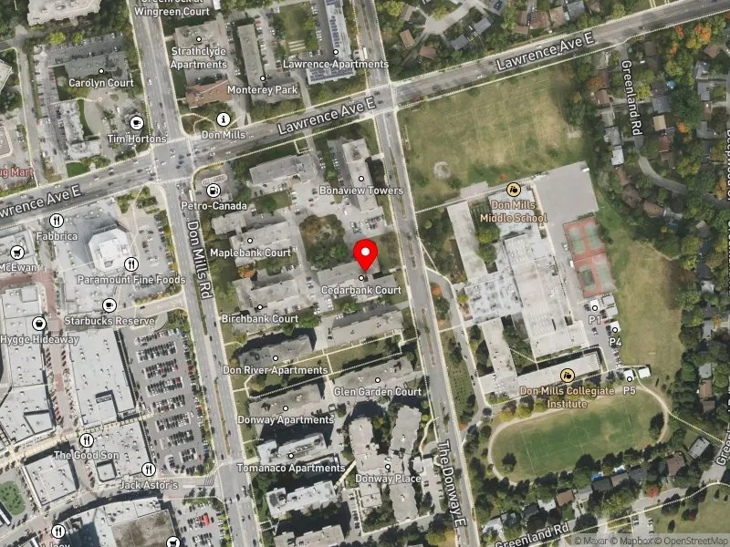 RentSafeTO apartment evaluation satellite view of 16 THE DONWAY E in Don Valley East, Toronto