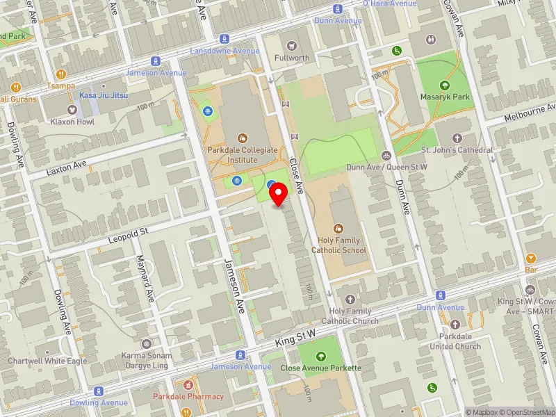 RentSafeTO apartment evaluation map view of 160-162 CLOSE AVE in Parkdale-High Park, Toronto