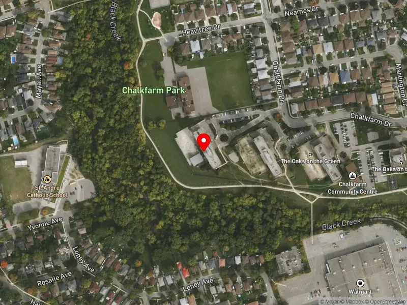 RentSafeTO apartment evaluation satellite view of 160 CHALKFARM DR in Humber River-Black Creek, Toronto