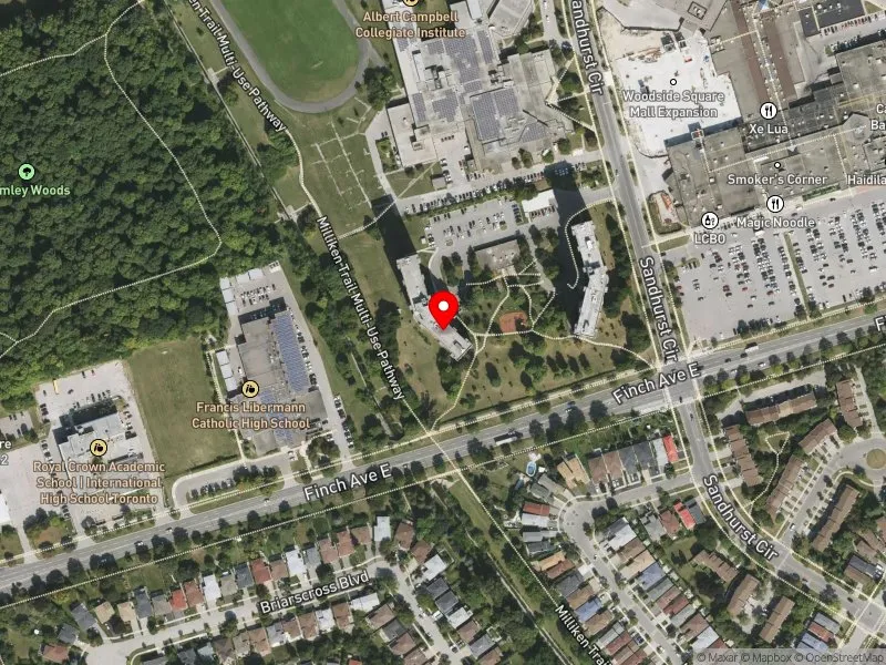 RentSafeTO apartment evaluation satellite view of 1600 SANDHURST CRCL in Scarborough North, Toronto