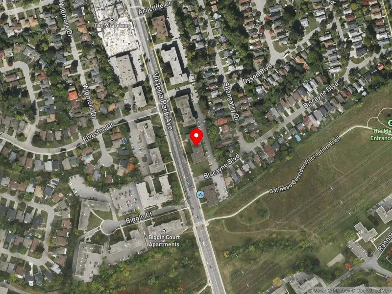 RentSafeTO apartment evaluation satellite view of 1601 VICTORIA PARK AVE in Scarborough Centre, Toronto