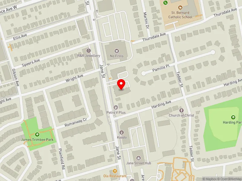 RentSafeTO apartment evaluation map view of 1605 JANE ST in York South-Weston, Toronto