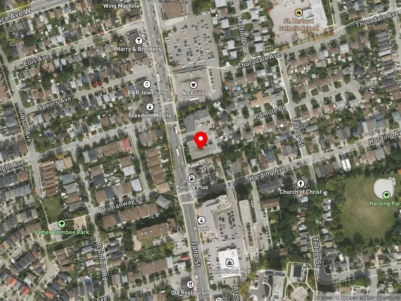 RentSafeTO apartment evaluation satellite view of 1605 JANE ST in York South-Weston, Toronto