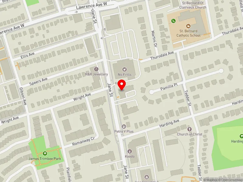 RentSafeTO apartment evaluation map view of 1607 JANE ST in York South-Weston, Toronto