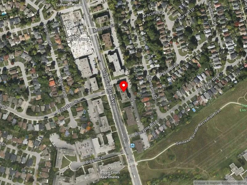 RentSafeTO apartment evaluation satellite view of 1607 VICTORIA PARK AVE in Scarborough Centre, Toronto