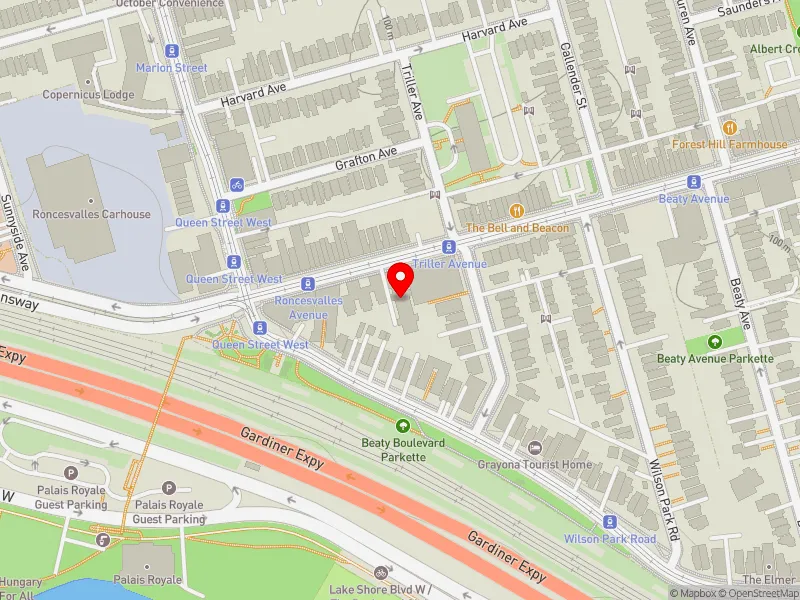 RentSafeTO apartment evaluation map view of 1609 QUEEN ST W in Parkdale-High Park, Toronto