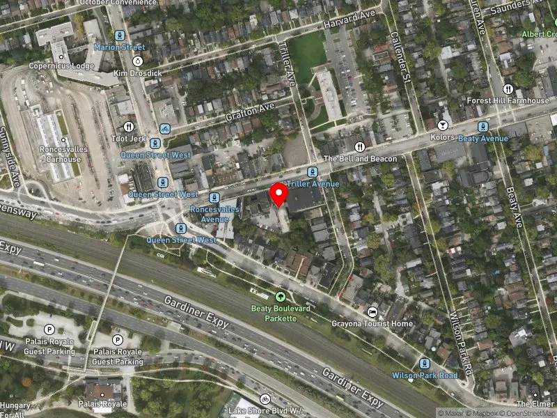 RentSafeTO apartment evaluation satellite view of 1609 QUEEN ST W in Parkdale-High Park, Toronto