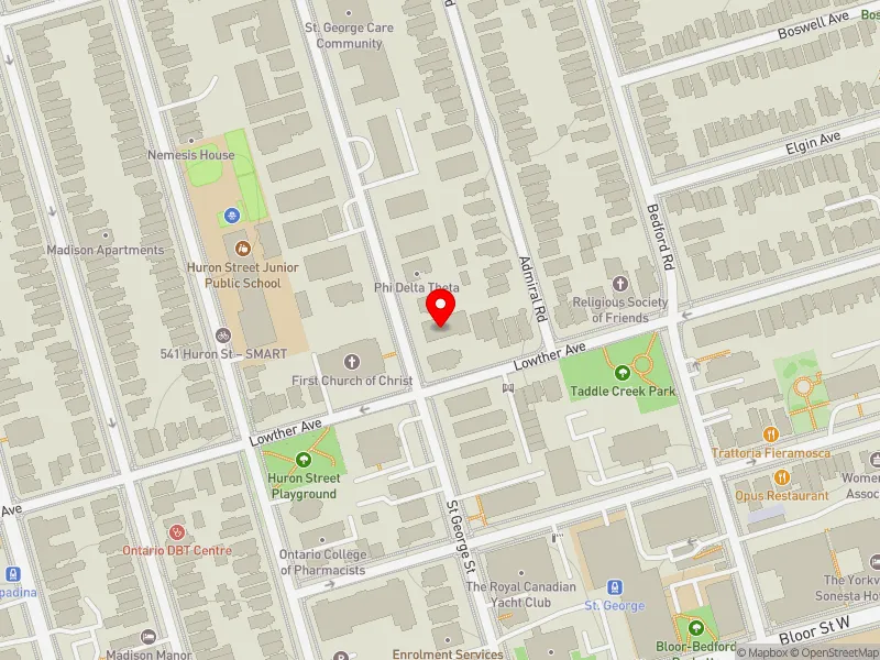 RentSafeTO apartment evaluation map view of 161 ST GEORGE ST in University-Rosedale, Toronto