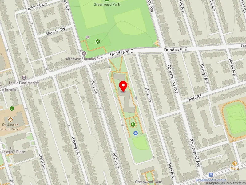 RentSafeTO apartment evaluation map view of 1615 DUNDAS ST E in Toronto-Danforth, Toronto