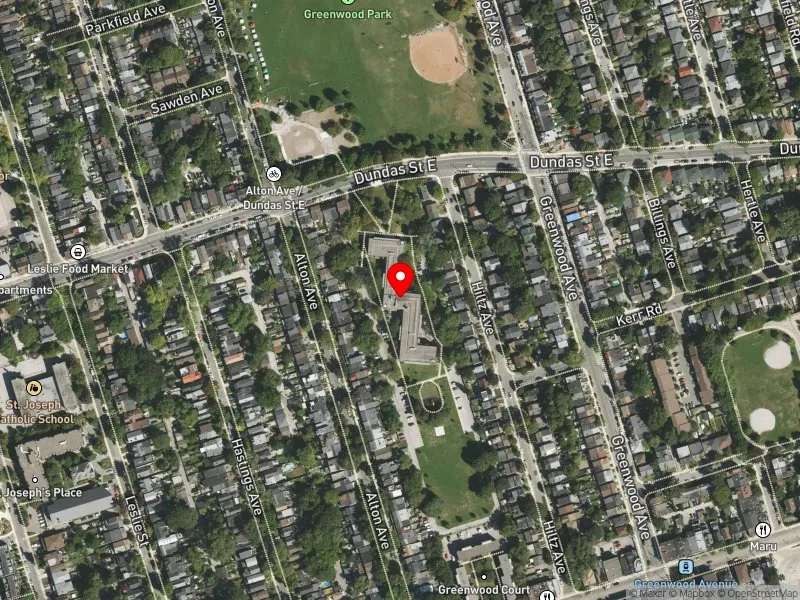 RentSafeTO apartment evaluation satellite view of 1615 DUNDAS ST E in Toronto-Danforth, Toronto